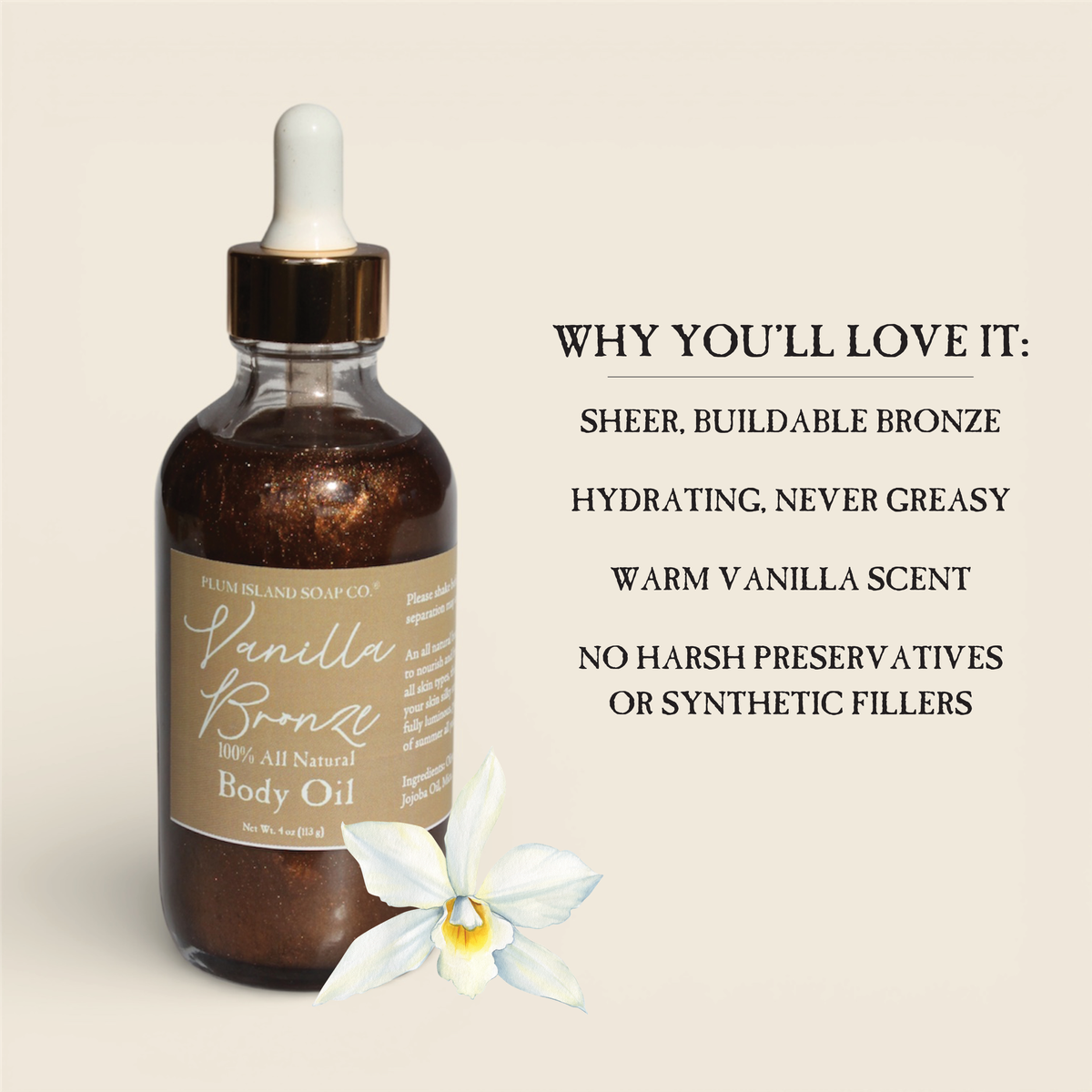 Vanilla Bronzer Shimmer Body Oil – Plum Island Soap Co.®